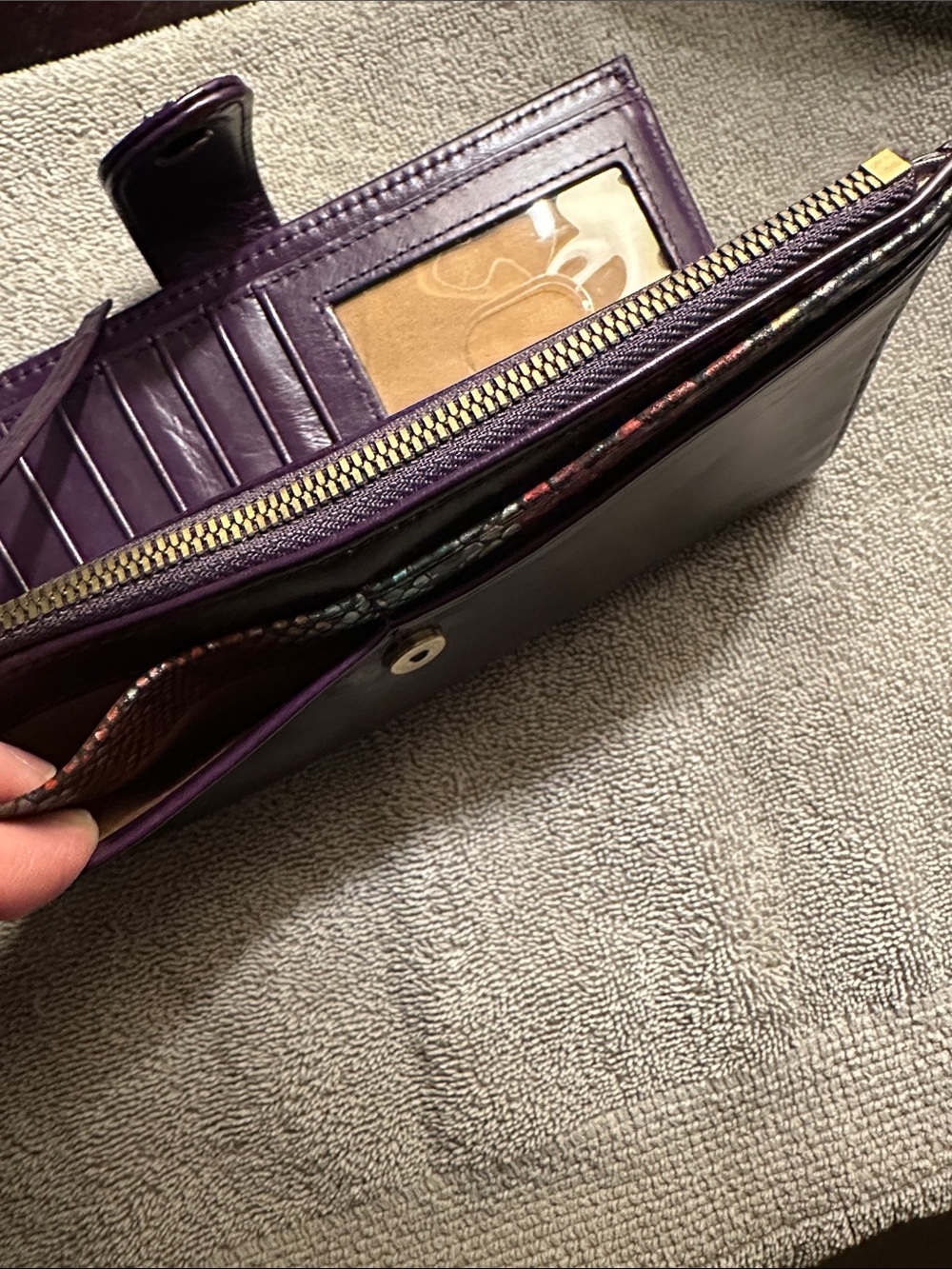 HOBO Purple Leather Wallet with Multicolor Snake-Print Trim - Picture 11 of 11